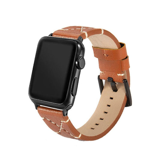 Catzon Unisex Leather Calfskin Watchband for iWatch Series 7 6 5 4 3 2 1 SE-Brown